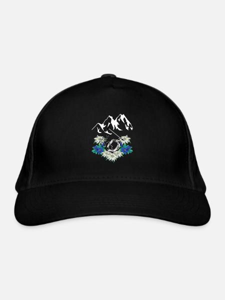 Tiroler Alpen Enzian Edelweiß Bergsteiger klettern - Bio-Baseballkappe - Schwarz - Vorne
