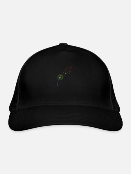 Regenbogen Pusteblume Löwenzahn Noten Musik - Bio-Baseballkappe - Schwarz - Vorne