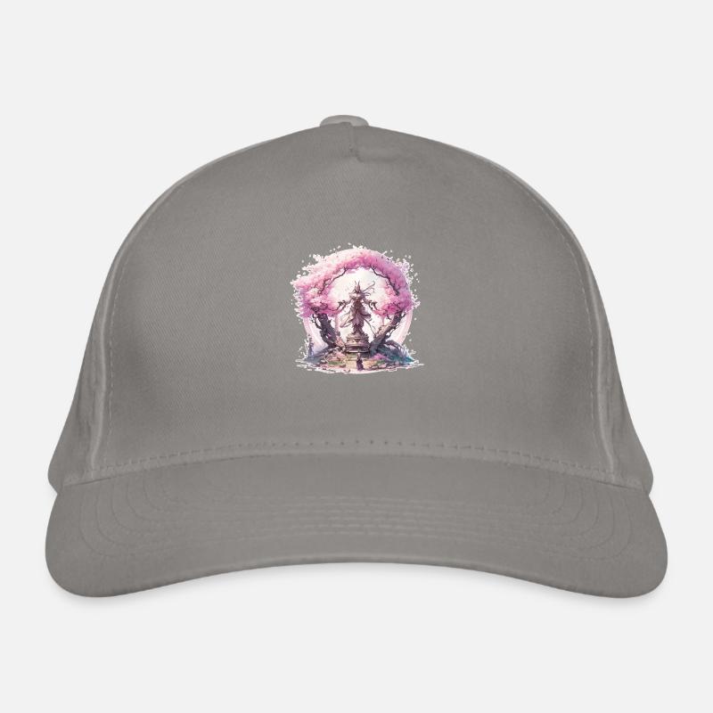 Statue under a cherry blossom tree Organic Baseball Cap
