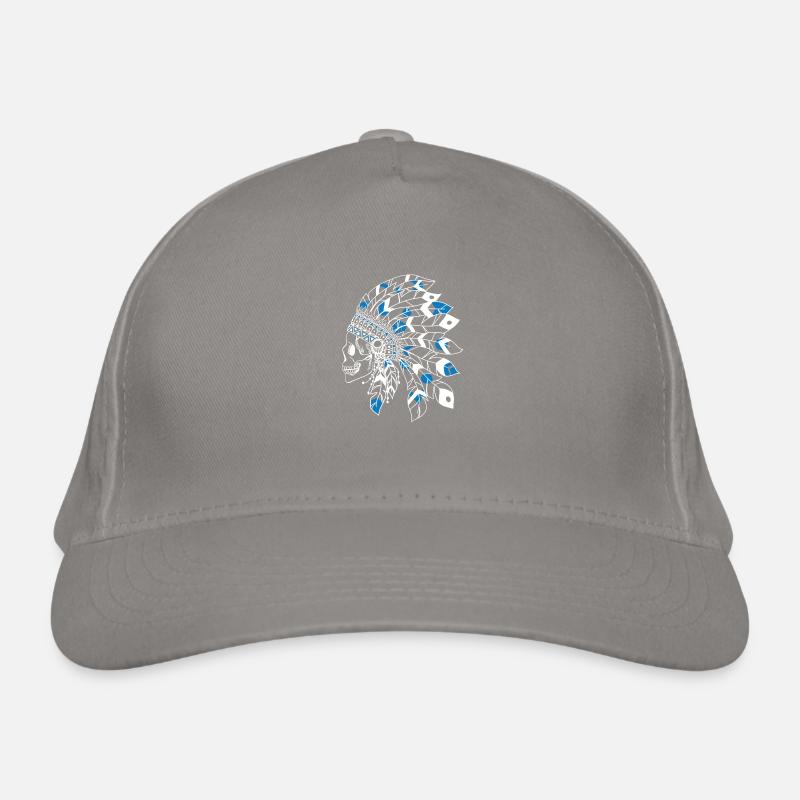 crâne avec coiffe indienne blanc et bleu Casquette classique bio