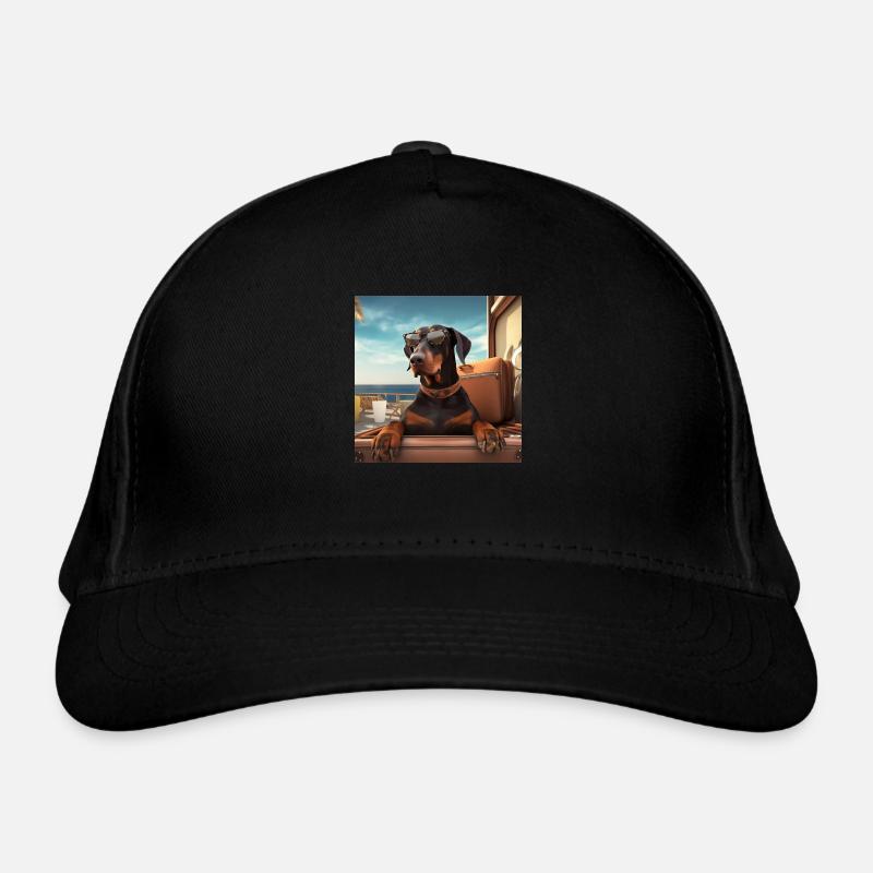 Doberman with sunglasses in his luggage Organic Baseball Cap
