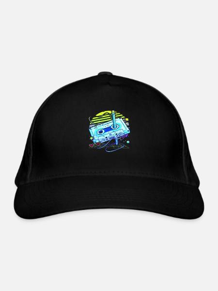 80s retro vintage funny 70s nostalgia music love - Organic Baseball Cap - black - Front