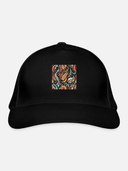 Zentangle-Paisley-Muster - Bio-Baseballkappe - Schwarz - Vorne