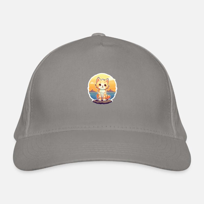 Kitten Funny Cartoon Kawaii Beach Illustration Organic Baseball Cap