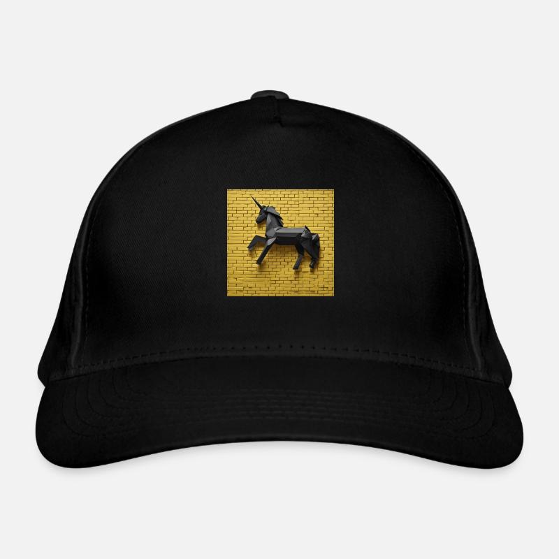 Licorne noire devant un mur jaune Casquette classique bio