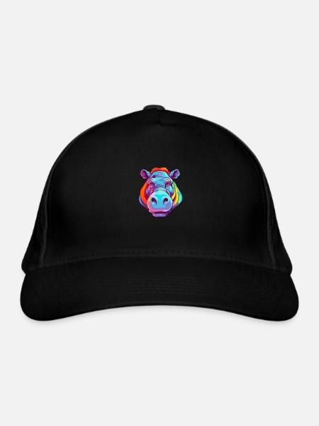 Hippo Colorful Watercolor Cartoon Kawaii Animal - Organic Baseball Cap - black - Front