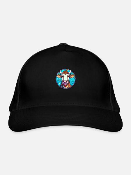 Vache vitrail coloré dessin animé Kawaii Animal - Casquette classique bio - noir - Devant
