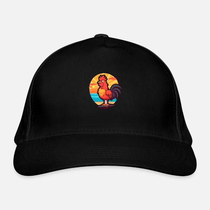 Rooster Funny Cartoon Kawaii Beach Illustration Organic Baseball Cap