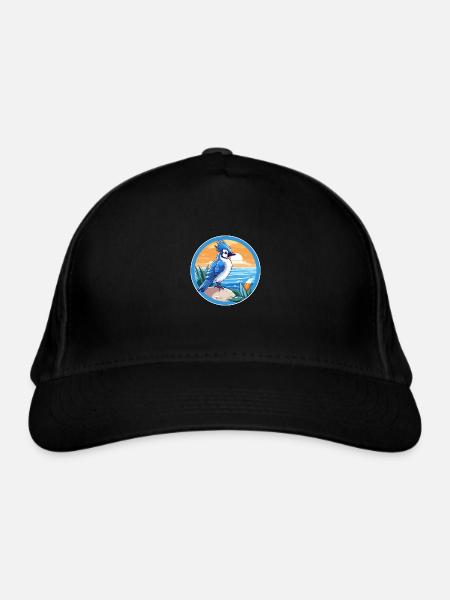 Blauer Eichelhäher Vogel Aquarell Karikatur Kawaii Tier Haustier - Bio-Baseballkappe - Schwarz - Vorne
