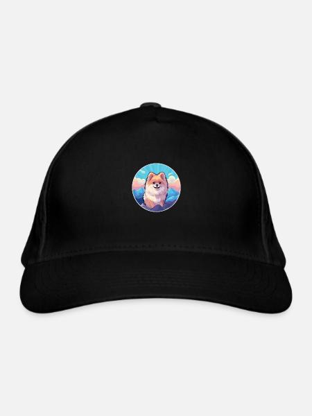 Spitz de Poméranie race de chien Cartoon Kawaii Watercol - Casquette classique bio - noir - Devant