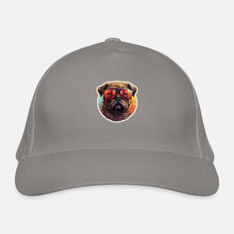 Mops Retro Farben vintage mit Sonnenbrille Bio-Baseballkappe