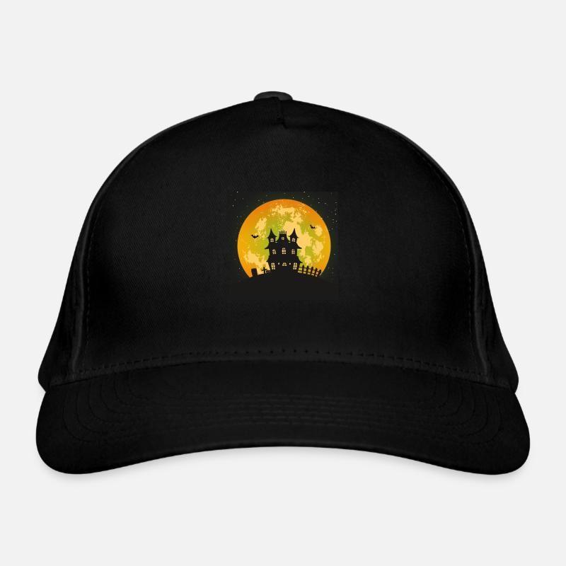 Scary haunted house with full moon Organic Baseball Cap