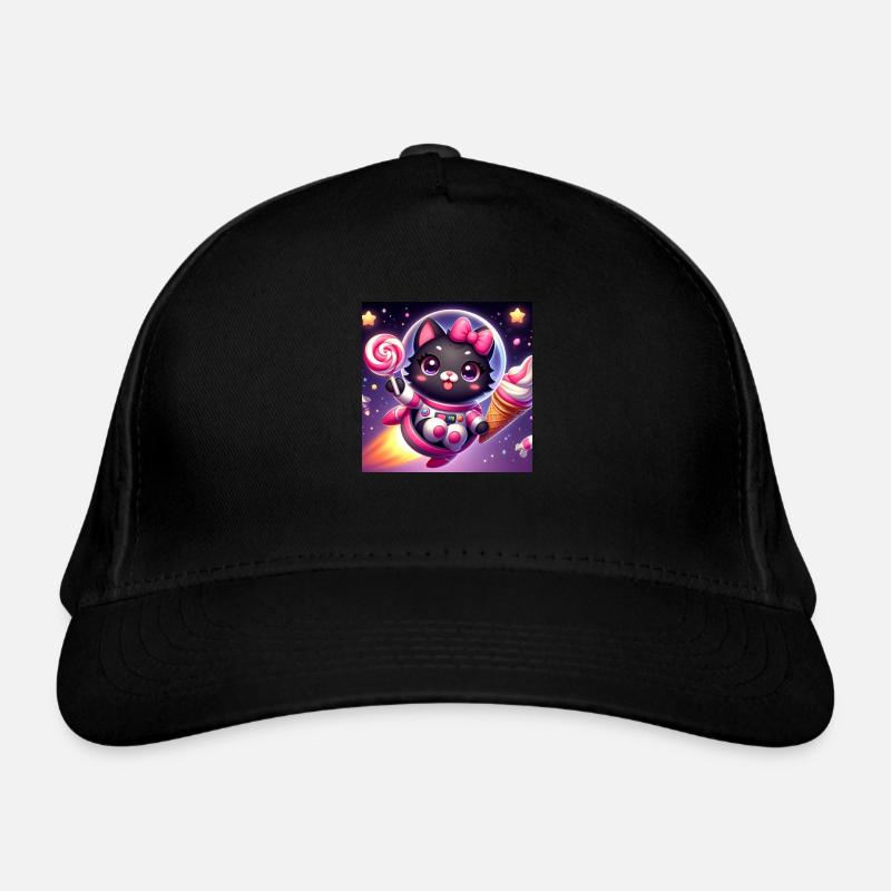 Space Kitty mit Softeis und Lolli im Weltall Organic Baseball Cap