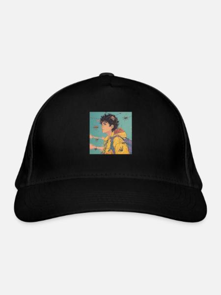 Années 80 Anime Guy Calmant Impression de mode de haute qualité - Casquette classique bio - noir - Devant