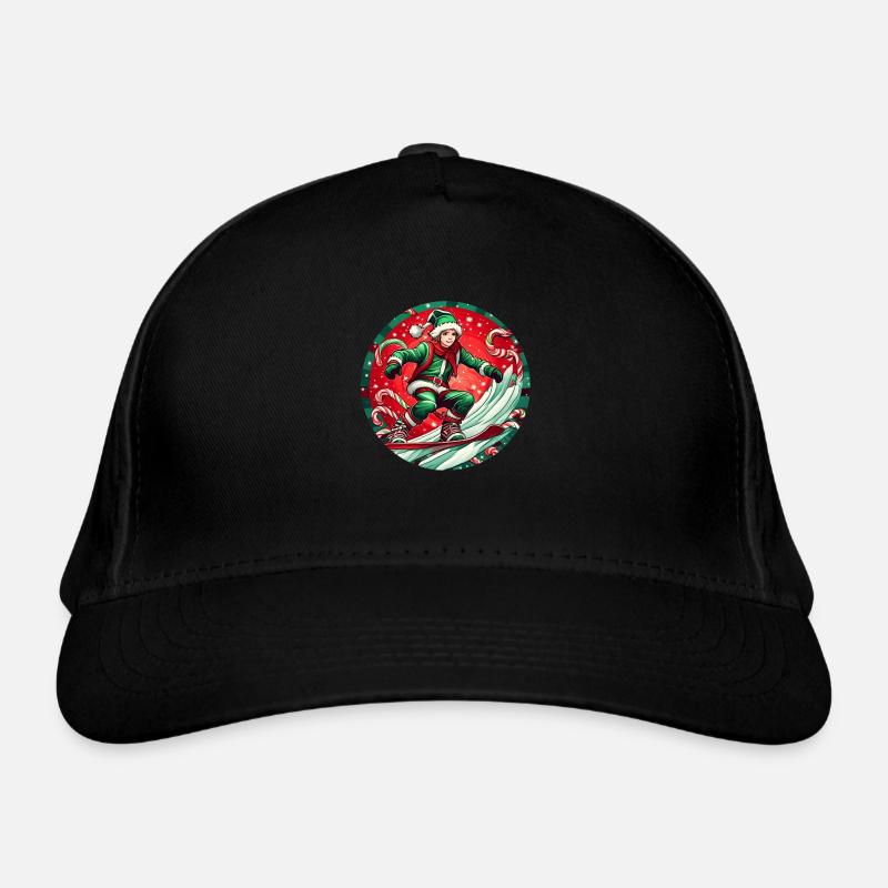 Christmas Elf Snowboarding Organic Baseball Cap