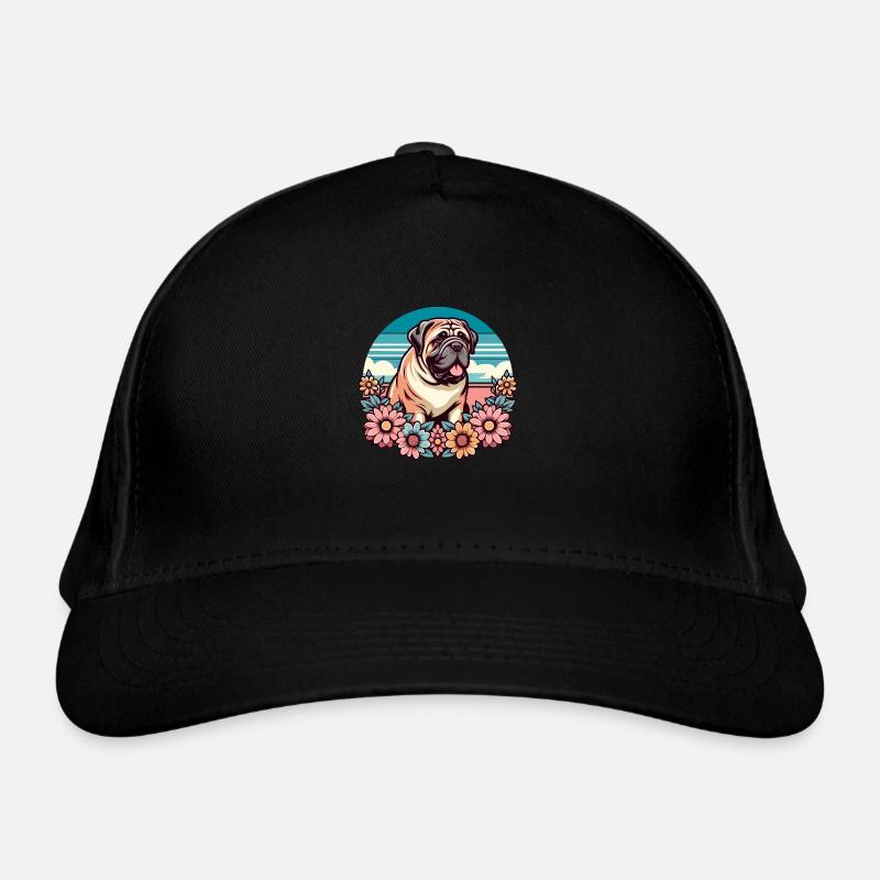 Bullmastiff Retro Pastell Blumen Bio-Baseballkappe