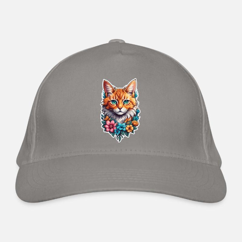 chat et fleur aquarelle Casquette classique bio