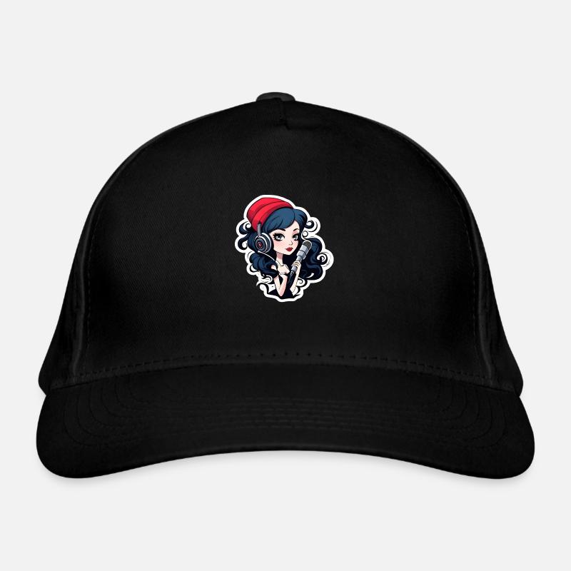 black headed gothic streamer with microphone Bio-Baseballkappe