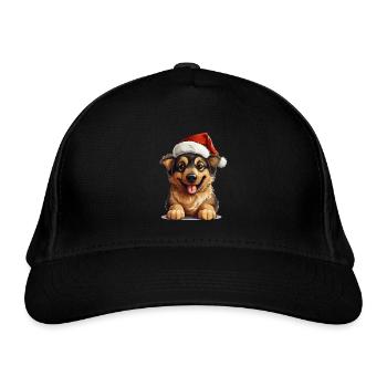 Weihnachtspfote: Niedlicher Hund mit Mütze - Bio-Baseballkappe - Schwarz - Vorne