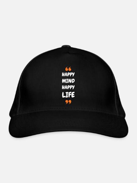 Happy Mind, Happy Life - Bio-Baseballkappe - Schwarz