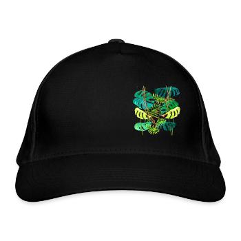 Monstera-Regenwald - Bio-Baseballkappe - Schwarz - Vorne