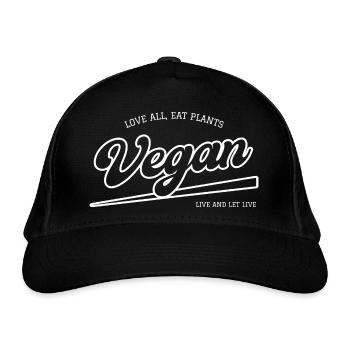 Vegan - Love all, eat plants. Live and let live! - Organic Baseball Cap - black - Front