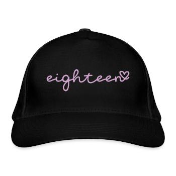 eighteen purple - Organic Baseball Cap - black - Front