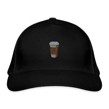 Kaffeebecher bestickt - Bio-Baseballkappe - Schwarz - Vorne