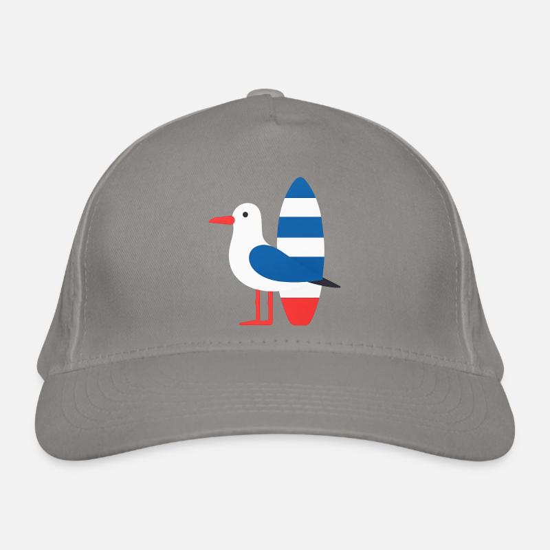Möwe mit Surfbrett Bio-Baseballkappe