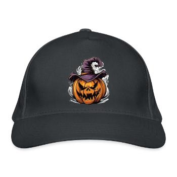 Gruseliger Halloween Kürbis mit Hexenhut - Bio-Baseballkappe - Graphite - Vorne