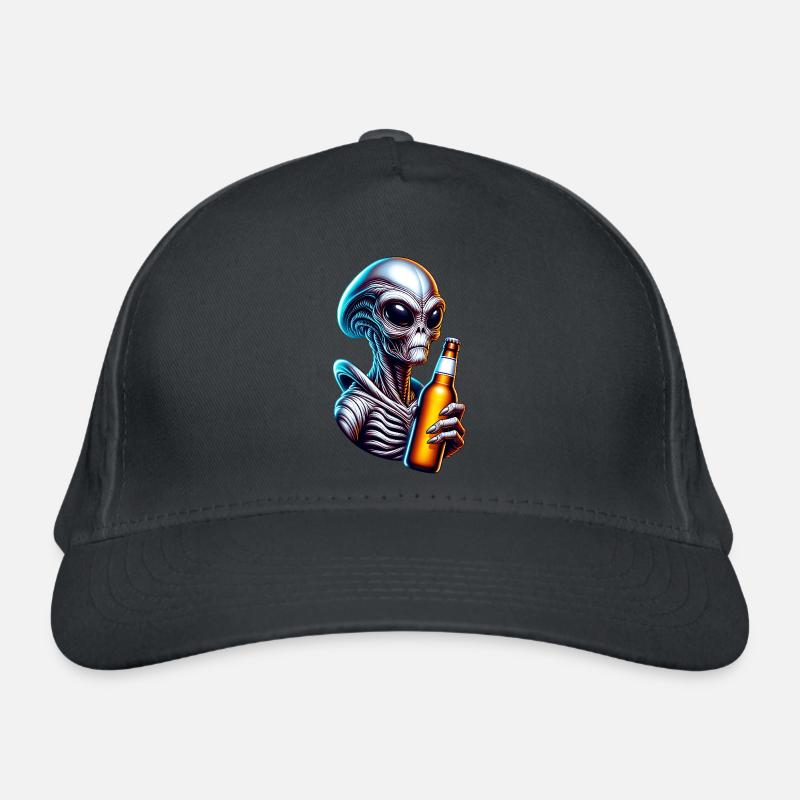Cool Alien with Beer - Funny Alien Design Organic Baseball Cap