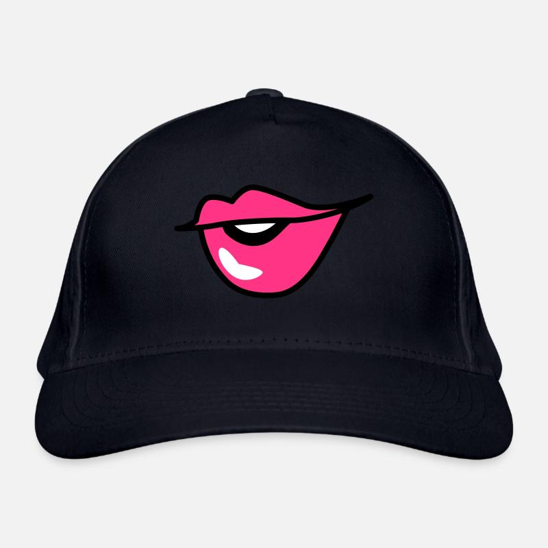 cute kissy pouting lips with a smile Organic Baseball Cap
