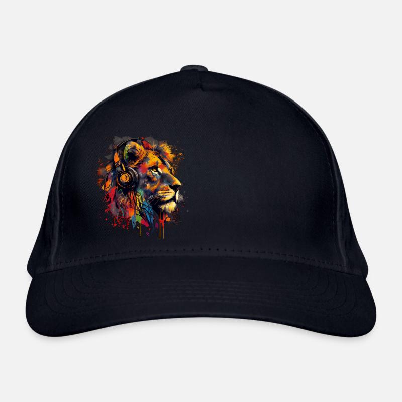 Löwe mit Kopfhörern Bio-Baseballkappe