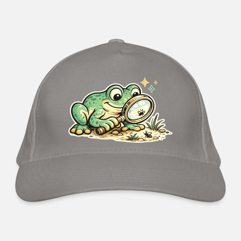 Frosch mit Lupe auf Spurensuche Bio-Baseballkappe