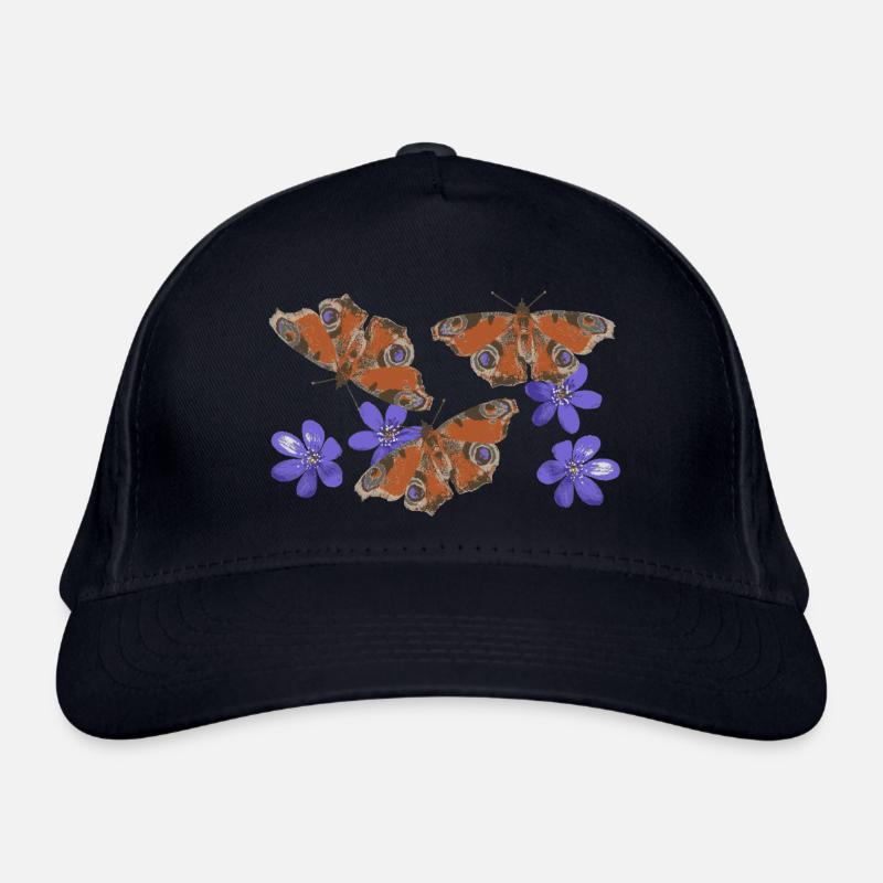  Pfauenauge Schmetterlinge Leberblümchen retro 3 Bio-Baseballkappe