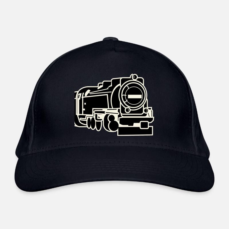 vinted retro railway steam train - Bio-Baseballkappe - Navy