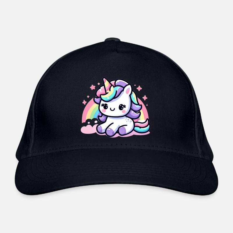 Niedliche Regenbogen-Einhorn-Illustration Bio-Baseballkappe