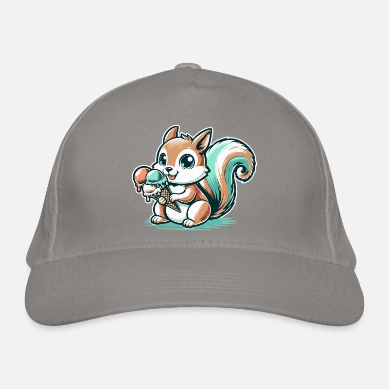Niedliches Cartoon-Eichhörnchen mit Eiscreme Bio-Baseballkappe