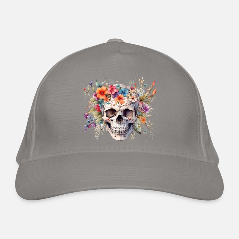 skull surrounded with wildflower Organic Baseball Cap