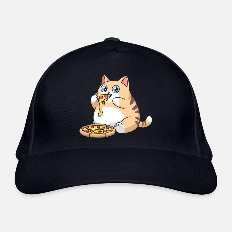 Chat potelé mignon mangeant de la pizza Casquette classique bio