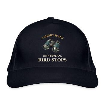 Ein kurzer Spaziergang mit mehreren Vogelstopps - Bio-Baseballkappe - Navy - Vorne