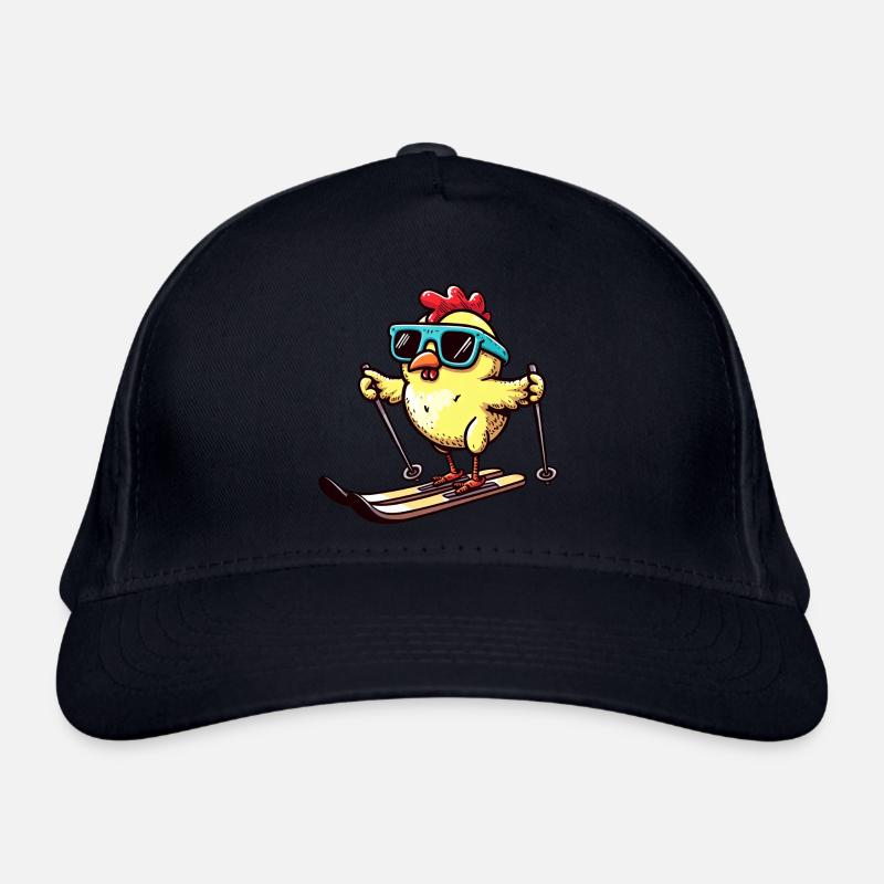 Skiing chickens - Funny poultry on the Organic Baseball Cap