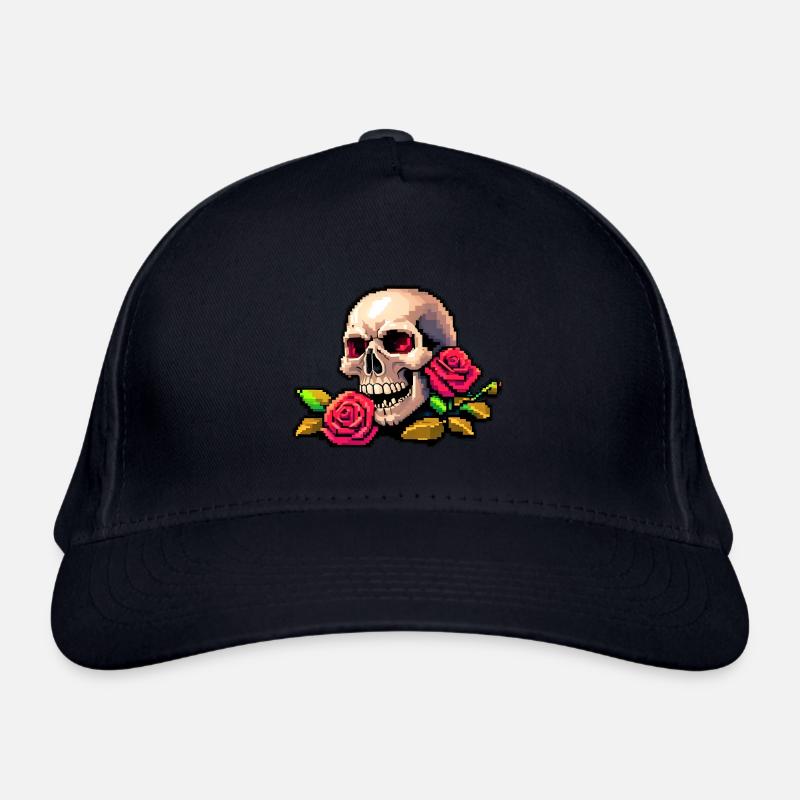 8Bit Skull - Red eyes Organic Baseball Cap