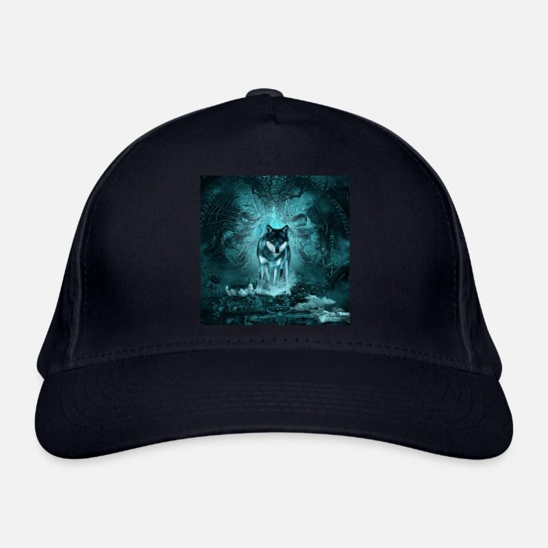 Awesome wolf at night - Organic Baseball Cap - navy
