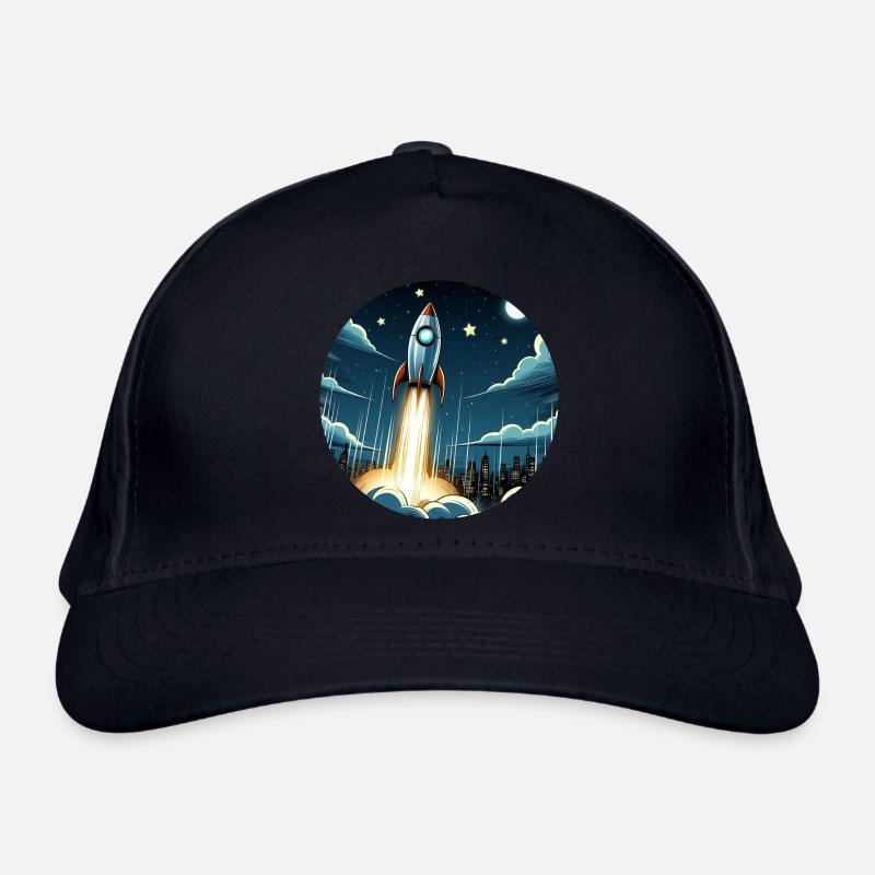 Cartoon rocket launches into space Organic Baseball Cap