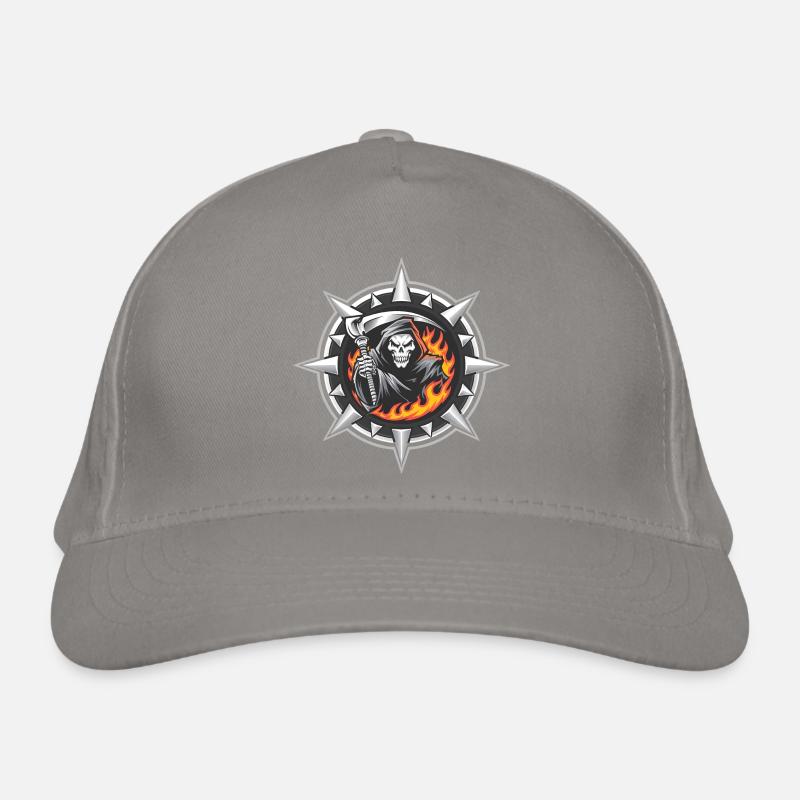 Flammender Sensenmann auf Stachelkamm Bio-Baseballkappe