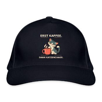 Erst Kaffee, Dann Katzenchaos - Bio-Baseballkappe - Navy - Vorne