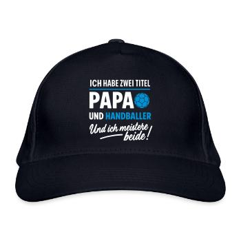 Papa und Handballer Vatertagsdesign - Bio-Baseballkappe - Navy - Vorne