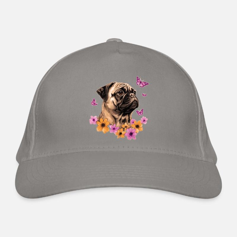 Mops mit Schmetterlingen Bio-Baseballkappe