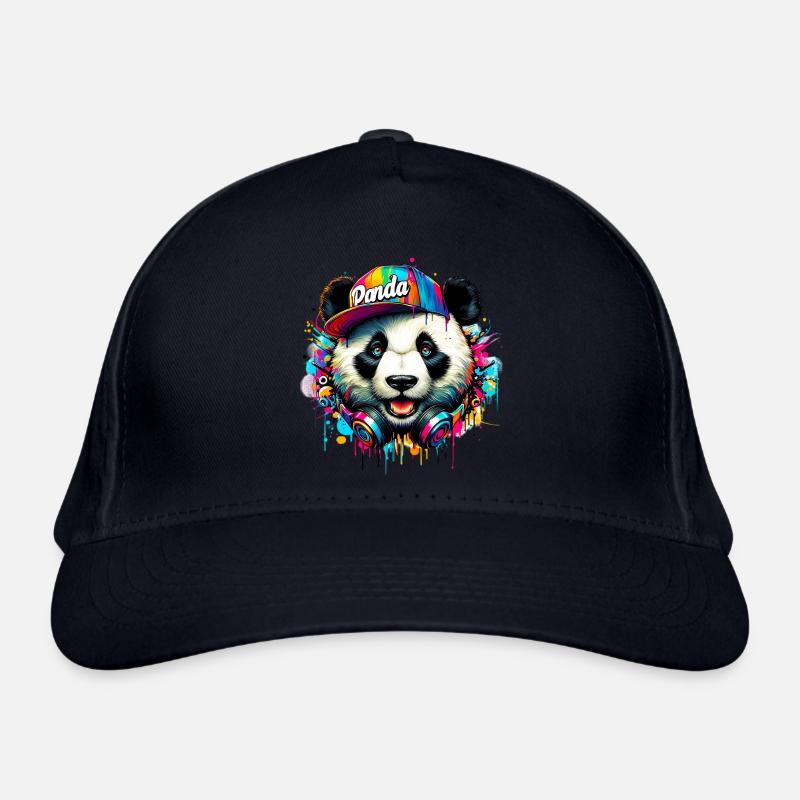 Panda DJ Deejay mit Kopfhörern hört Musik Bio-Baseballkappe